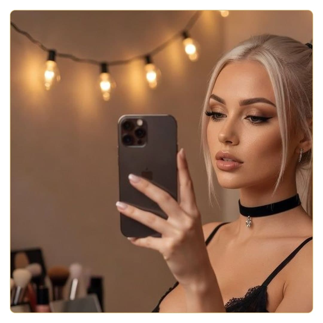 Platinum blonde selfie with choker
