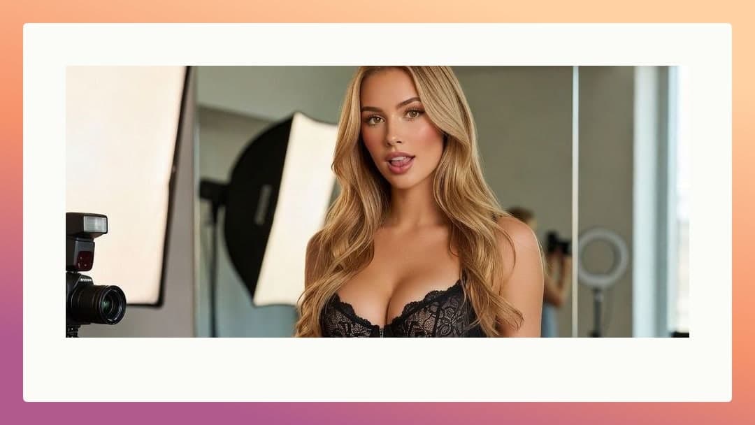 Blonde in studio with push-up bra