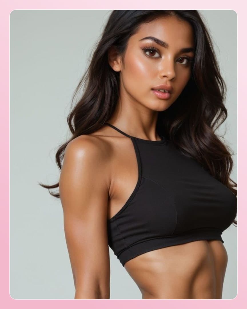 Curvy Asian in black halter crop top