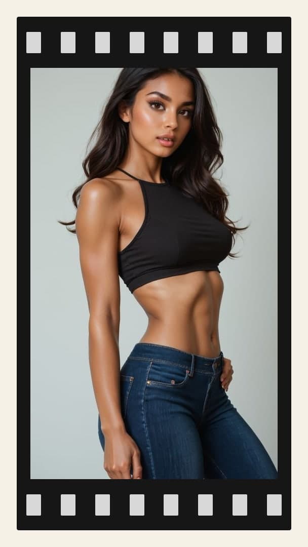 Curvy dancer toned abs studio pose