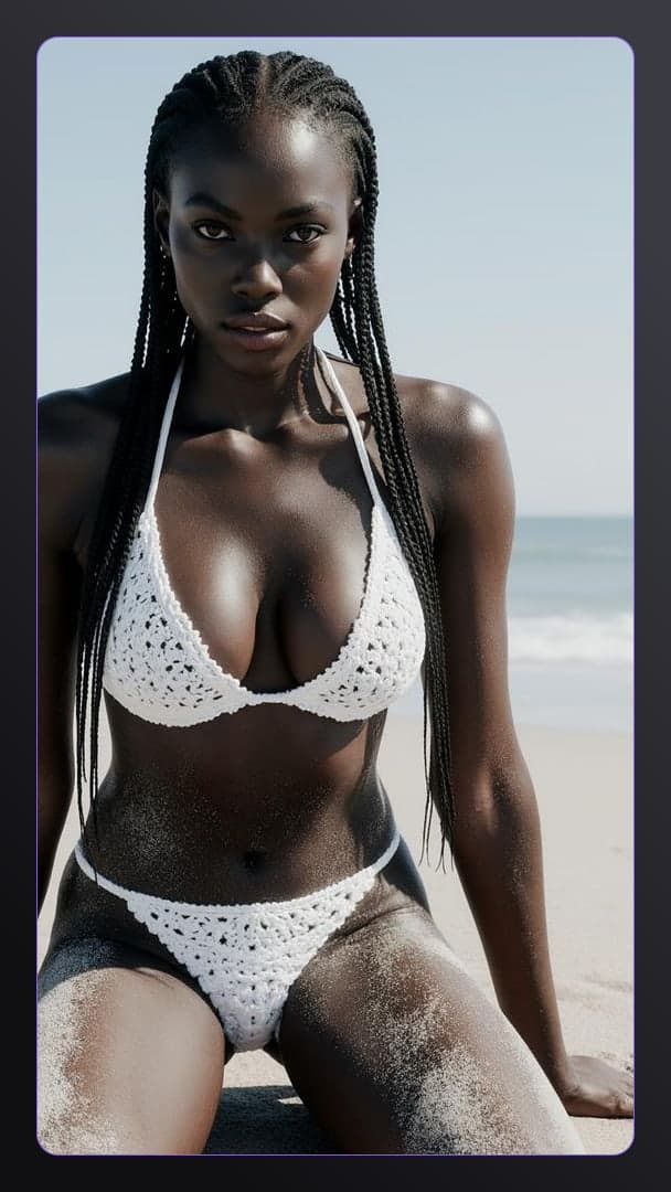 Curvy ebony tits on sandy beach