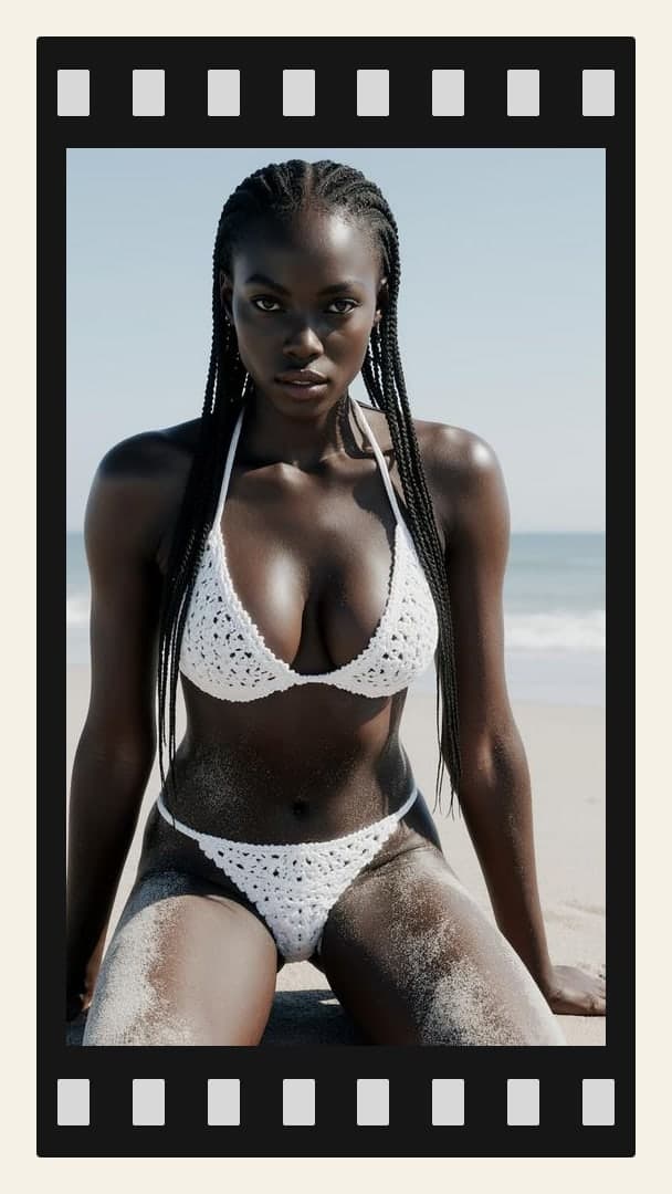 Curvy ebony body on beach sand