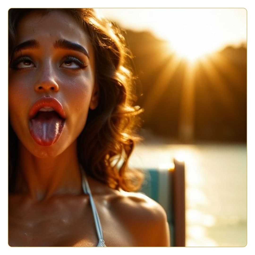 Wavy brunette sunset tongue out