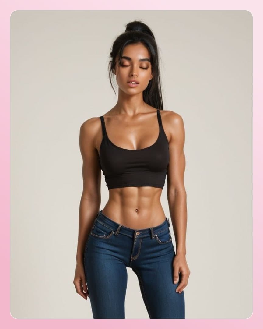 Toned abs and deep cleavage