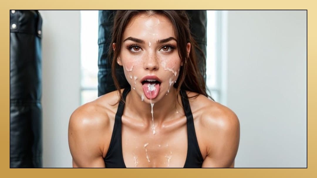 Facial cum on tongue in gym