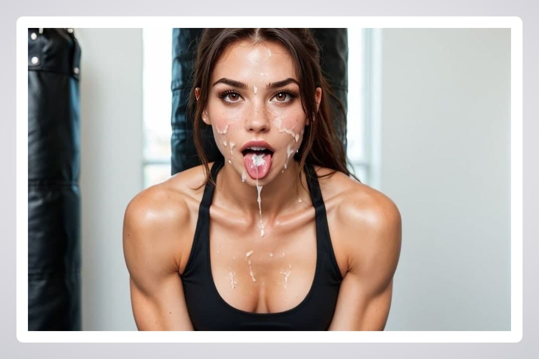 Brunette tongue out after facial