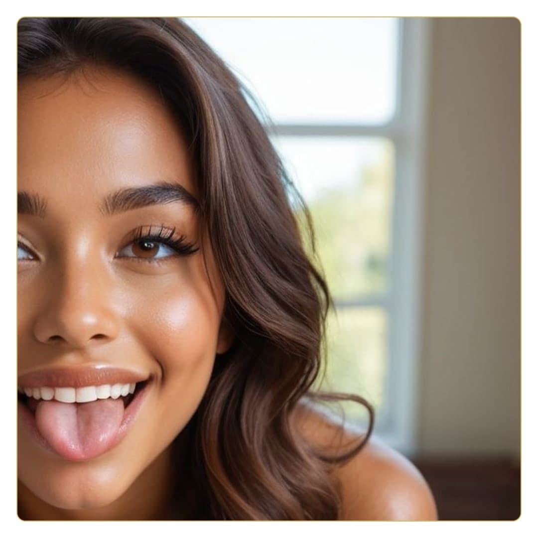 Close-up topless selfie tongue out