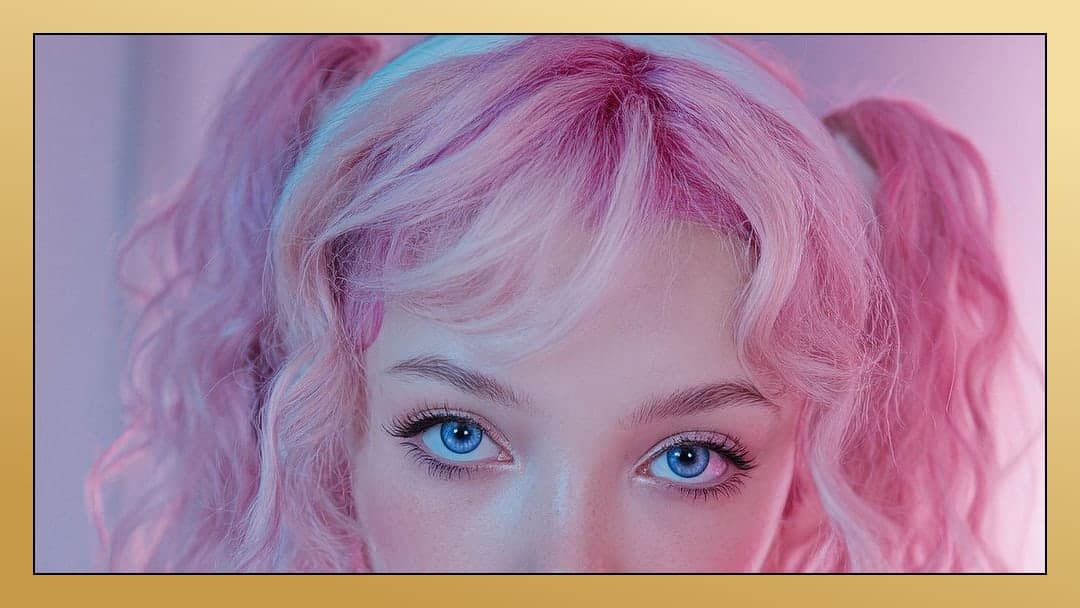 Pink pigtails close-up in neon glow