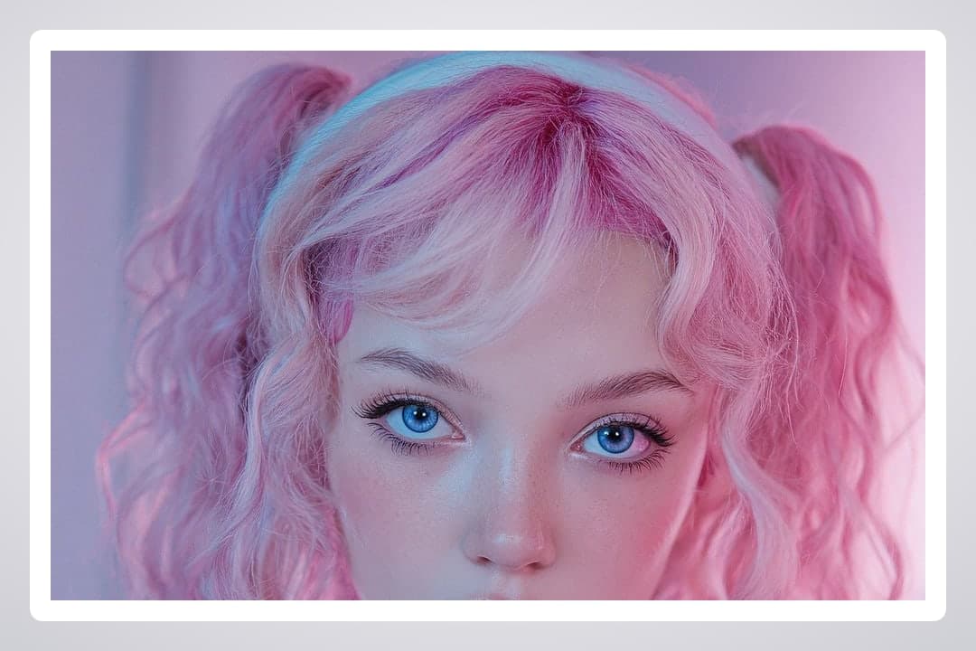 Pink pigtails waist up portrait