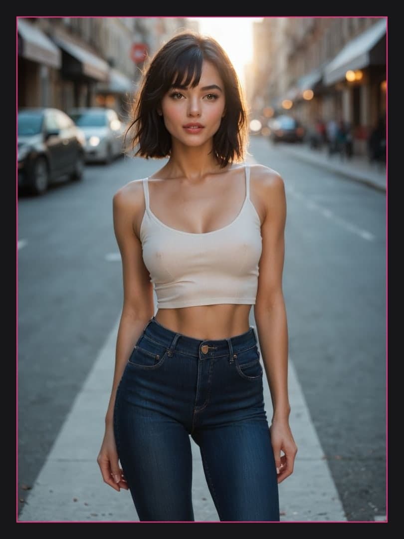 City sidewalk crop top selfie