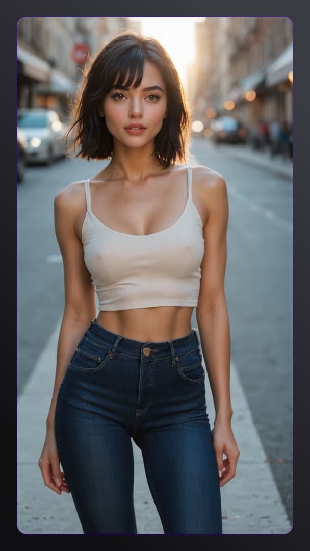 Slim Asian model in crop top