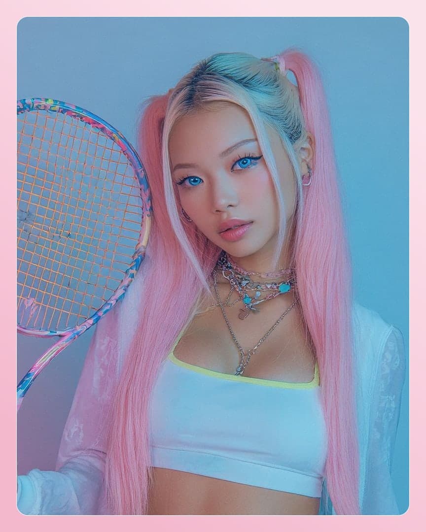 Close-up selfie with neon crop top