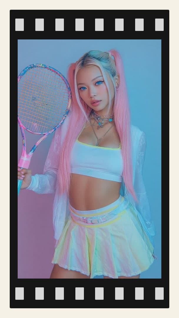 Neon tennis skirt studio portrait