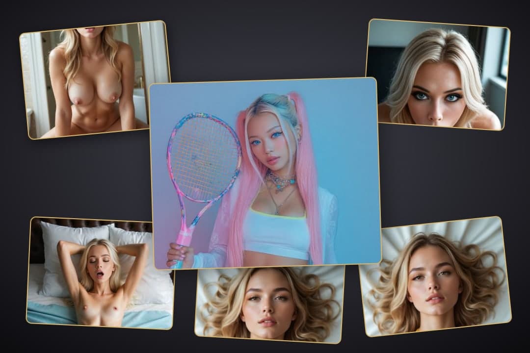 Pink pigtails tennis collage