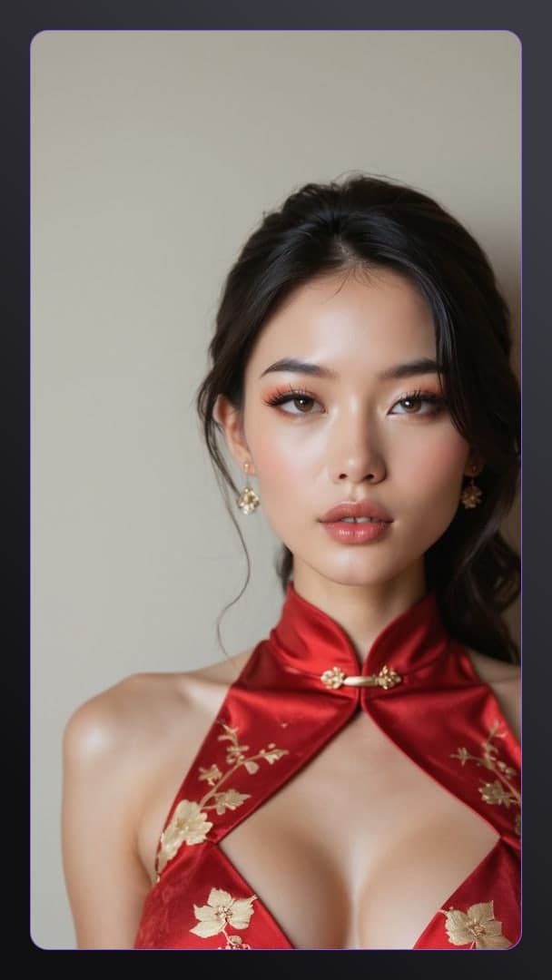 Red satin halter portrait close-up