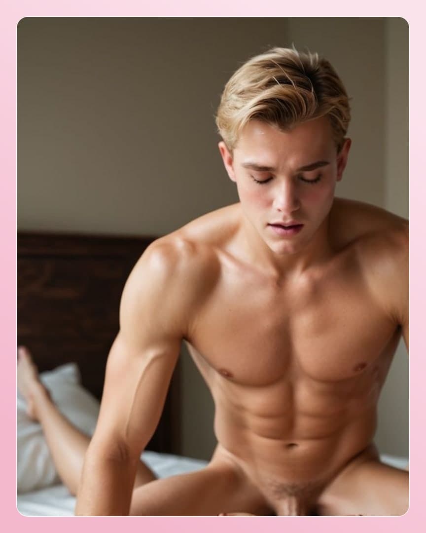 Blonde watches guy on bed
