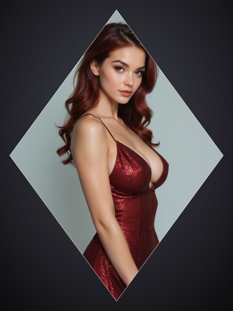 Curvy redhead in red sequin dress