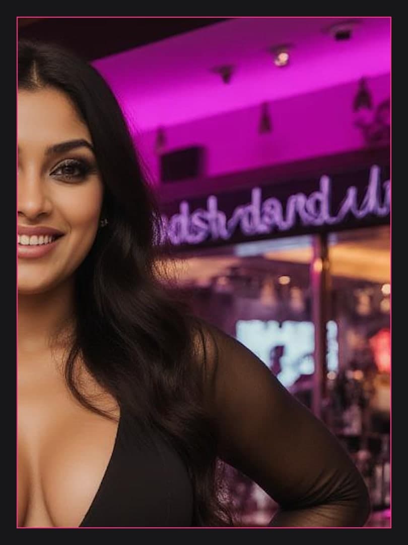 Curvy latina cleavage in neon club