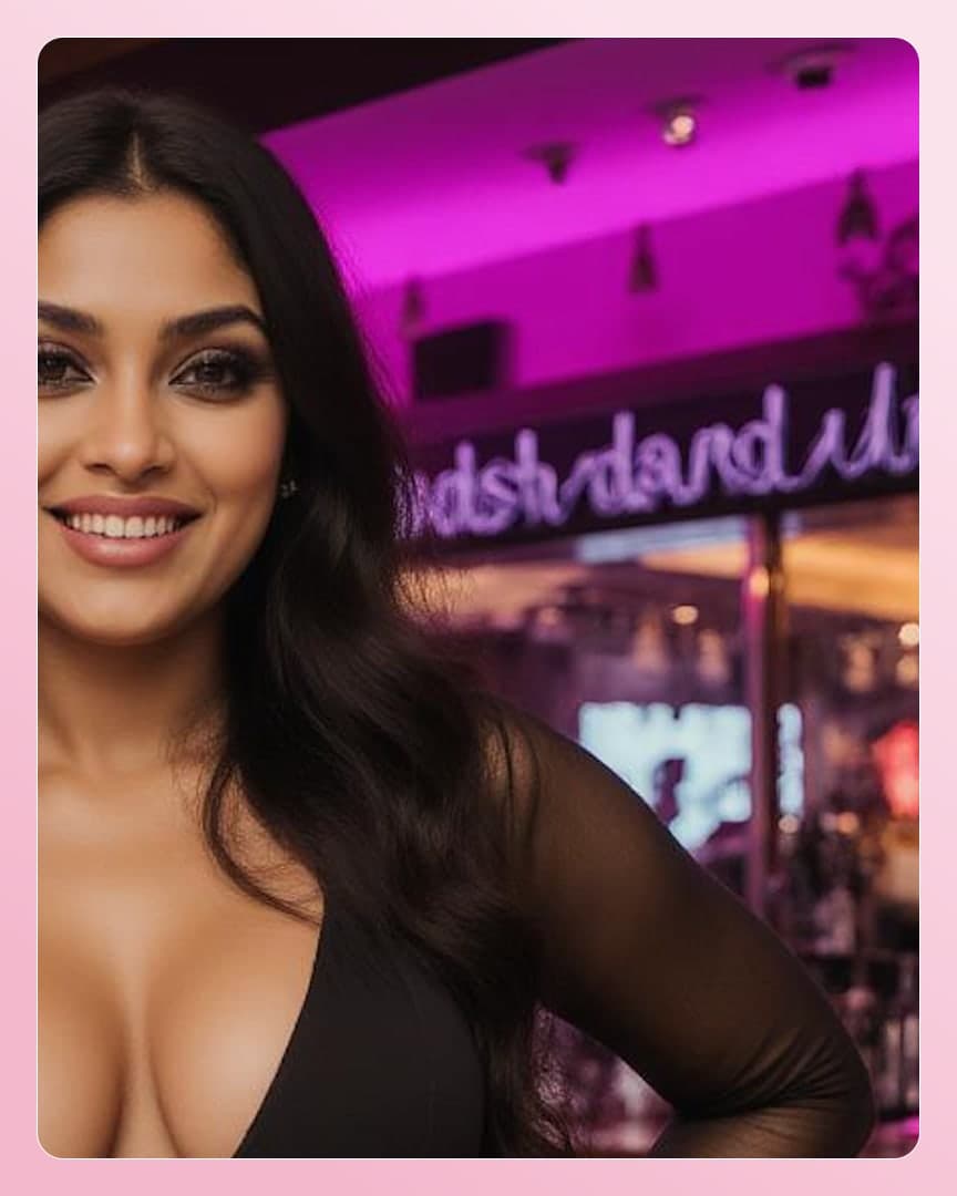 Curvy latina selfie at neon bar