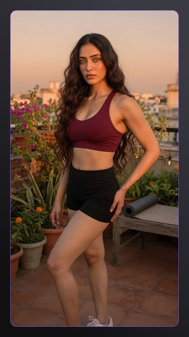 Rooftop terrace full body pose