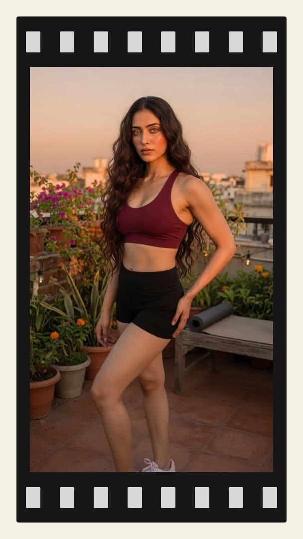 Rooftop sunset in sports bra