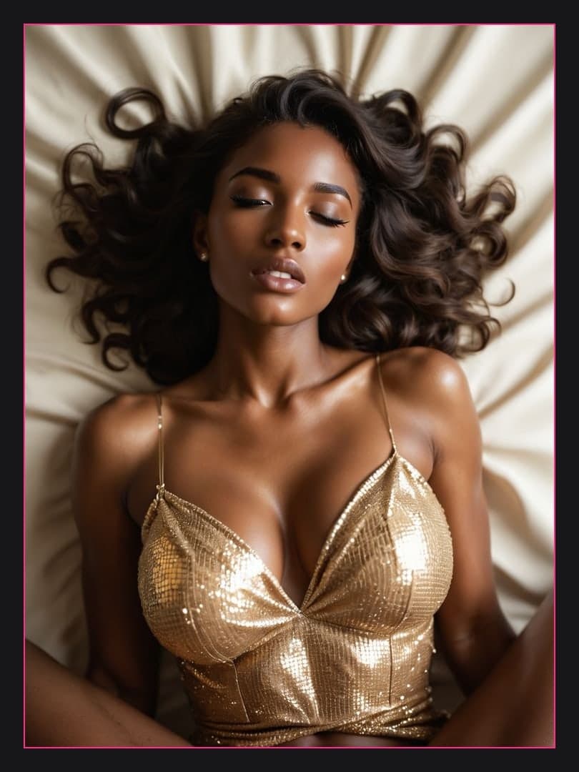 Dark curls on white sheets