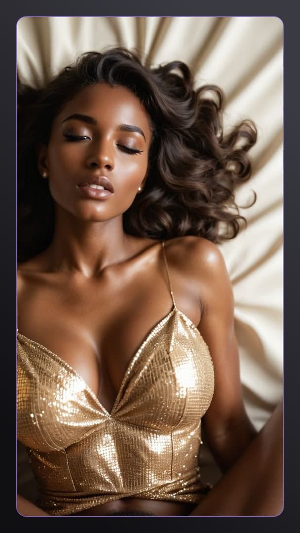 Close-up gold sequin cleavage