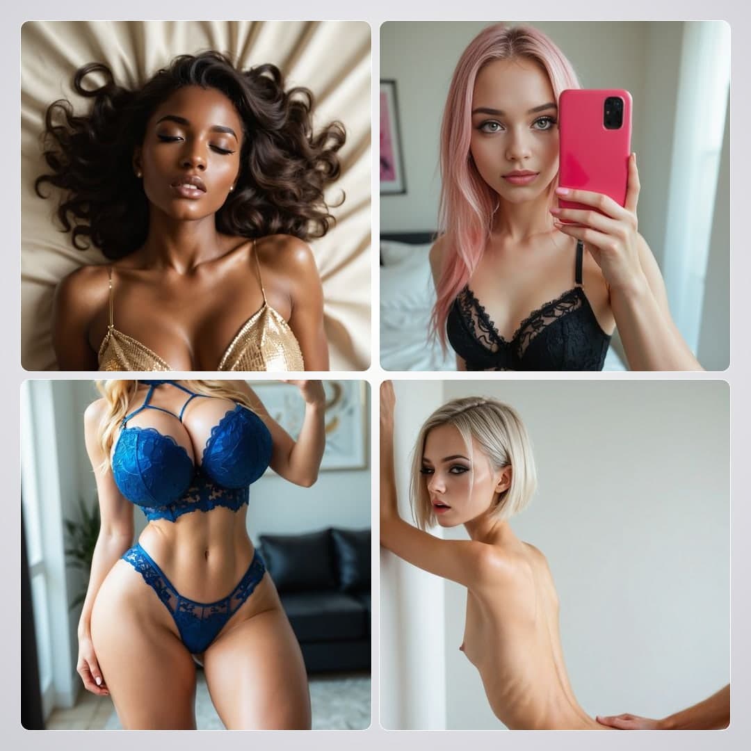 Lingerie collage, four women posing