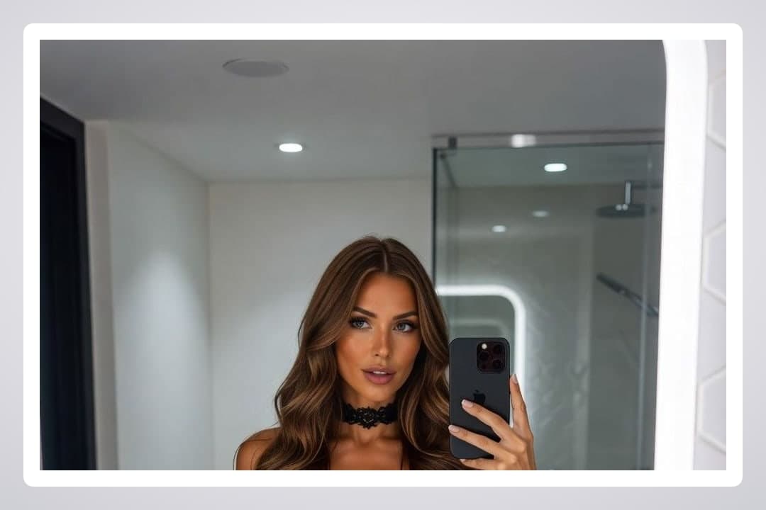 Topless mirror selfie black choker