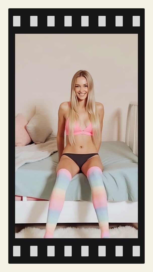 Rainbow socks spread on bed