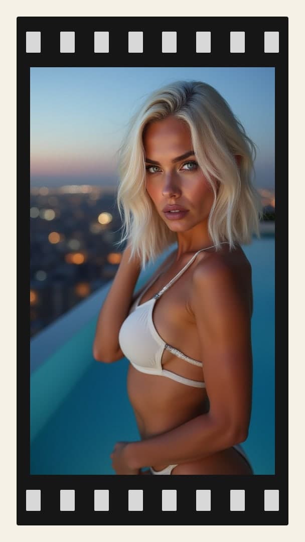 Young adult blonde on rooftop balcony
