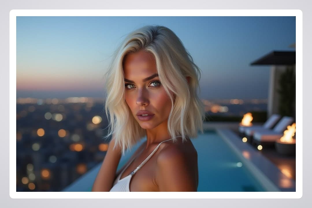 Rooftop dusk selfie in white top