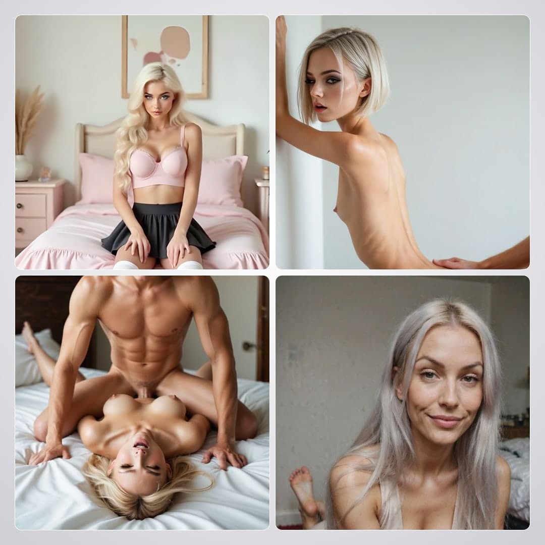 Reverse cowgirl blonde on white sheets