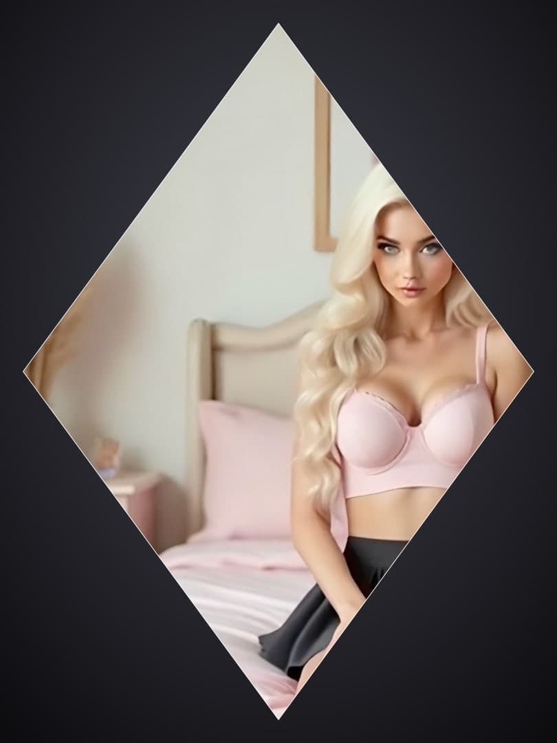 Platinum blonde in pink bra bedroom