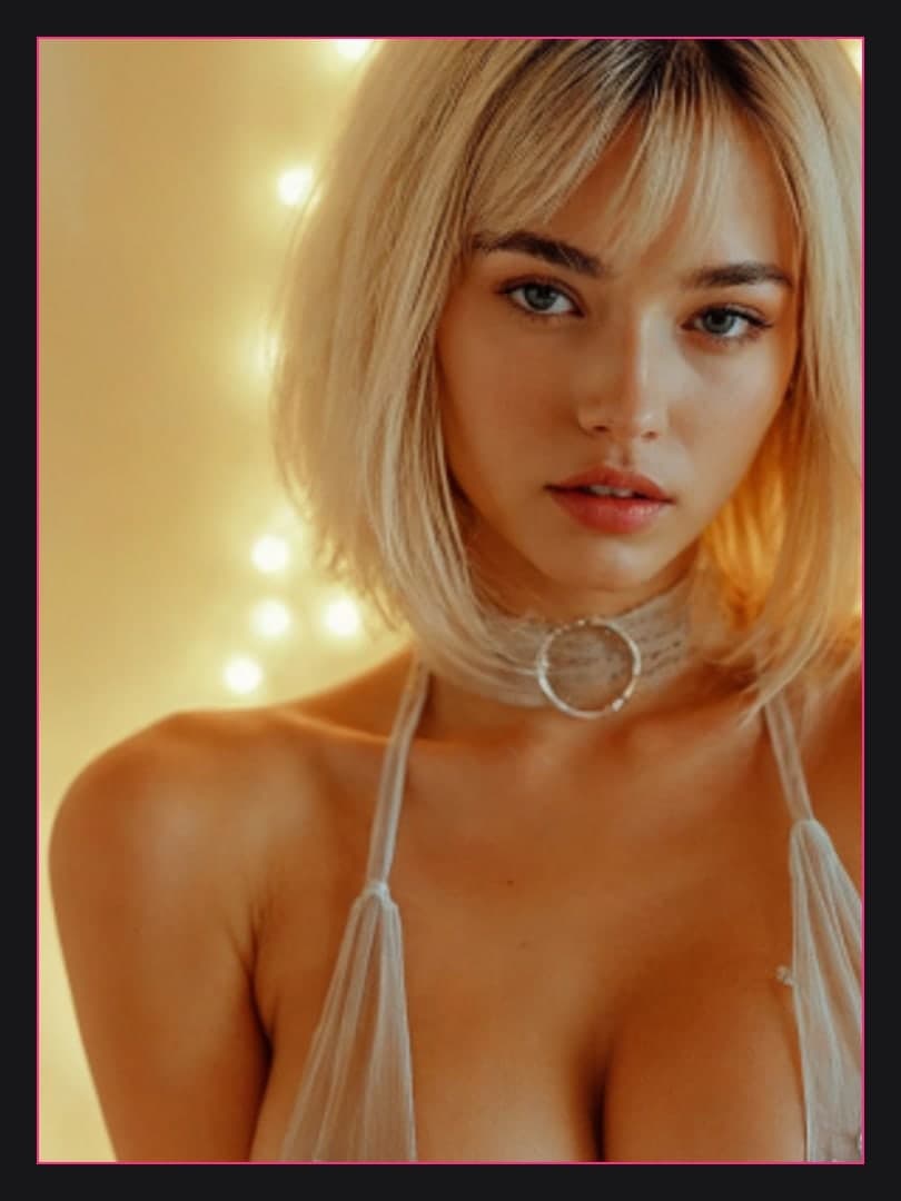 Sheer white halter top cleavage closeup