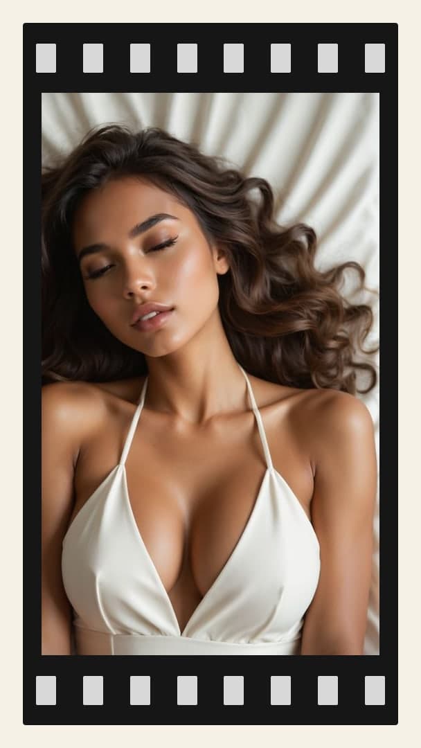 Young Latina relaxes on white sheets