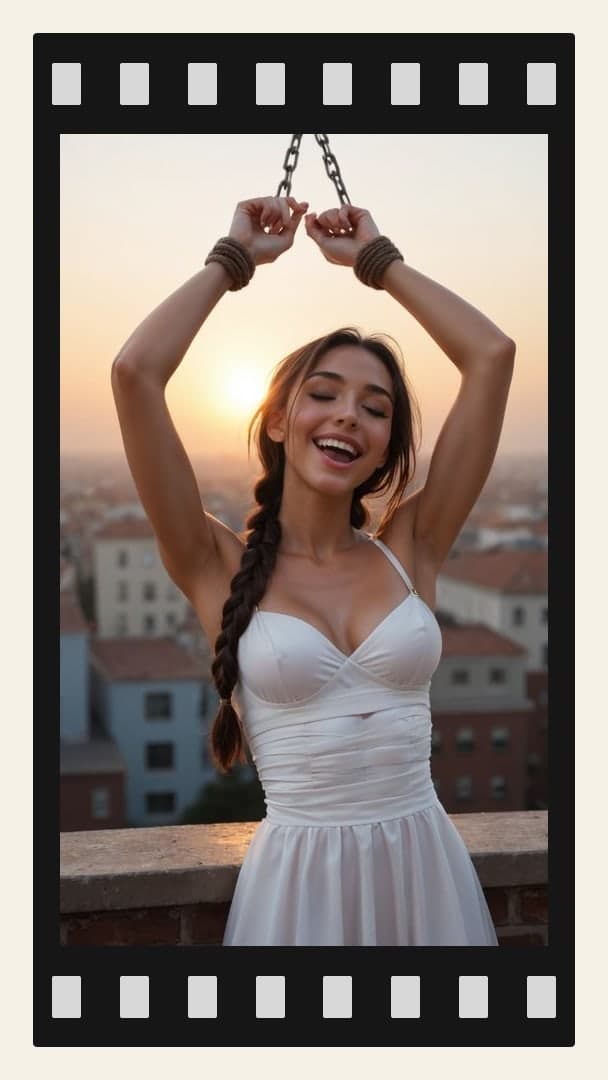 Rooftop sunset rope bondage portrait
