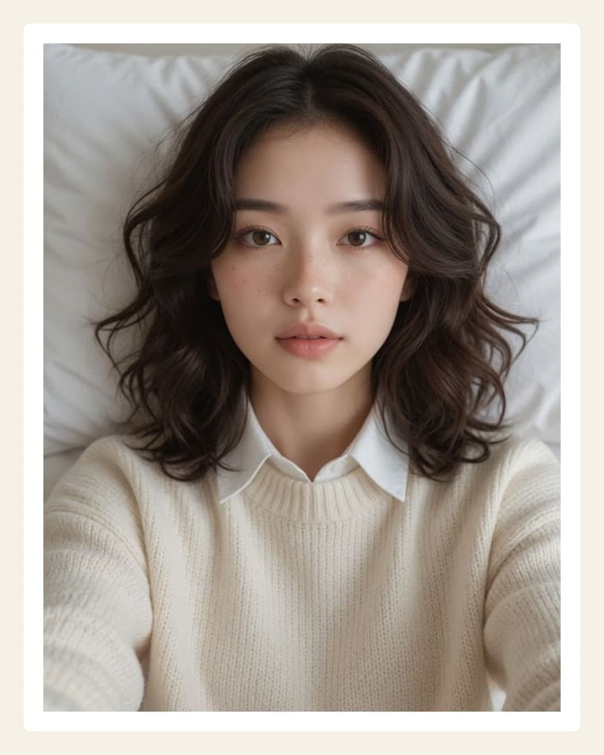 Overhead selfie in cream sweater