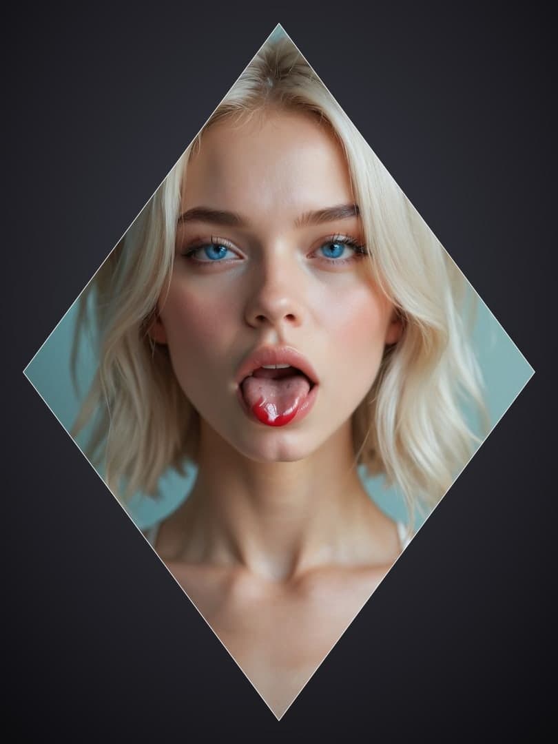 Blonde tongue out full body portrait