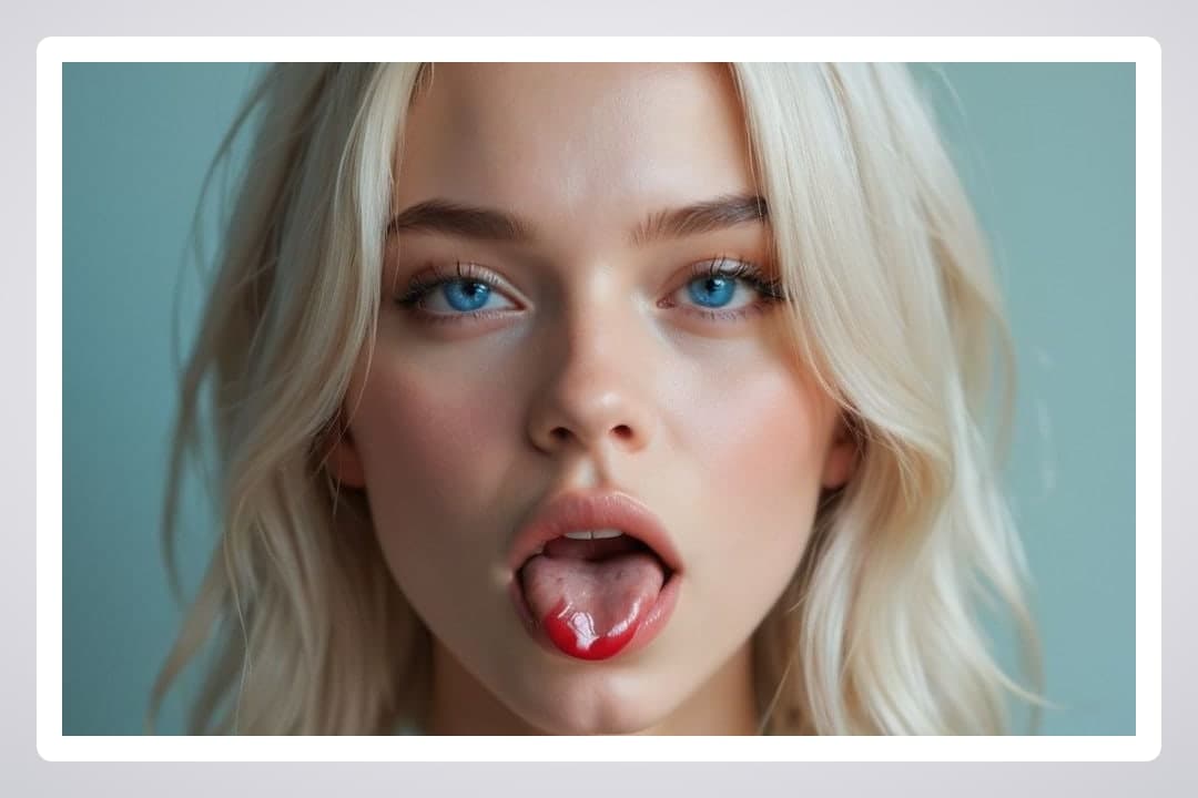 Ahegao tongue out close-up
