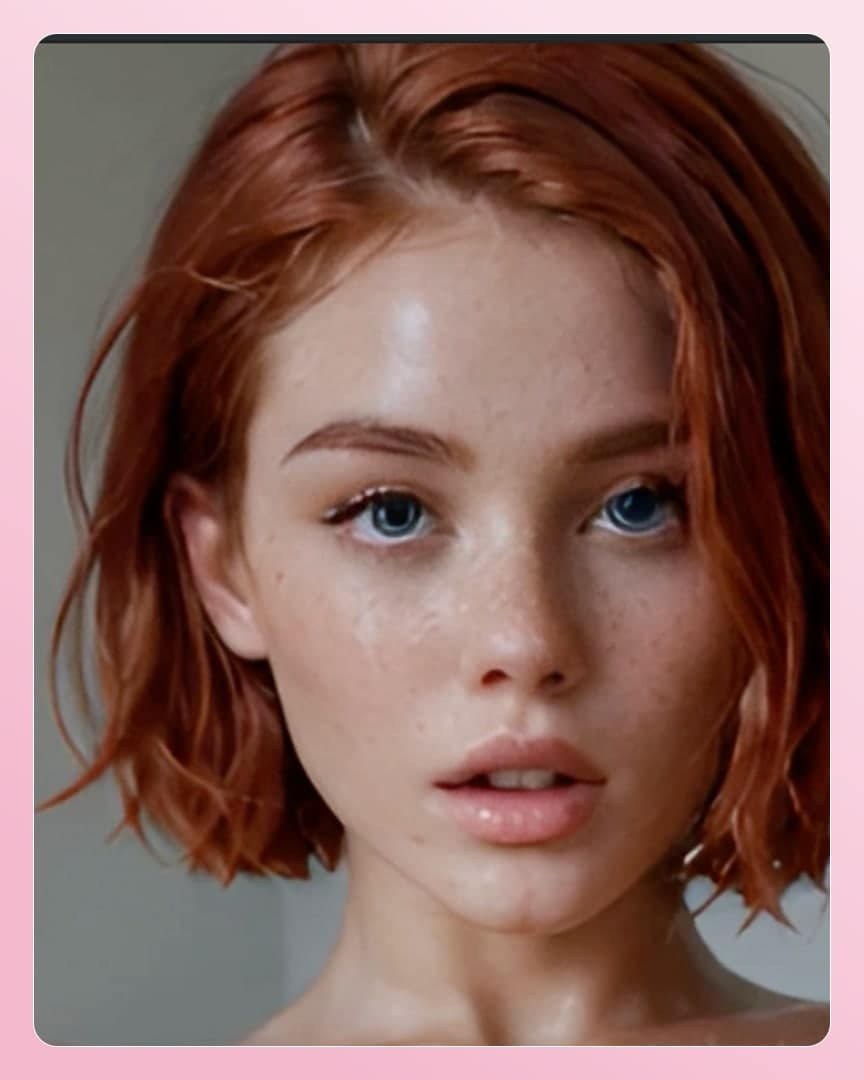 Slim redhead topless close-up