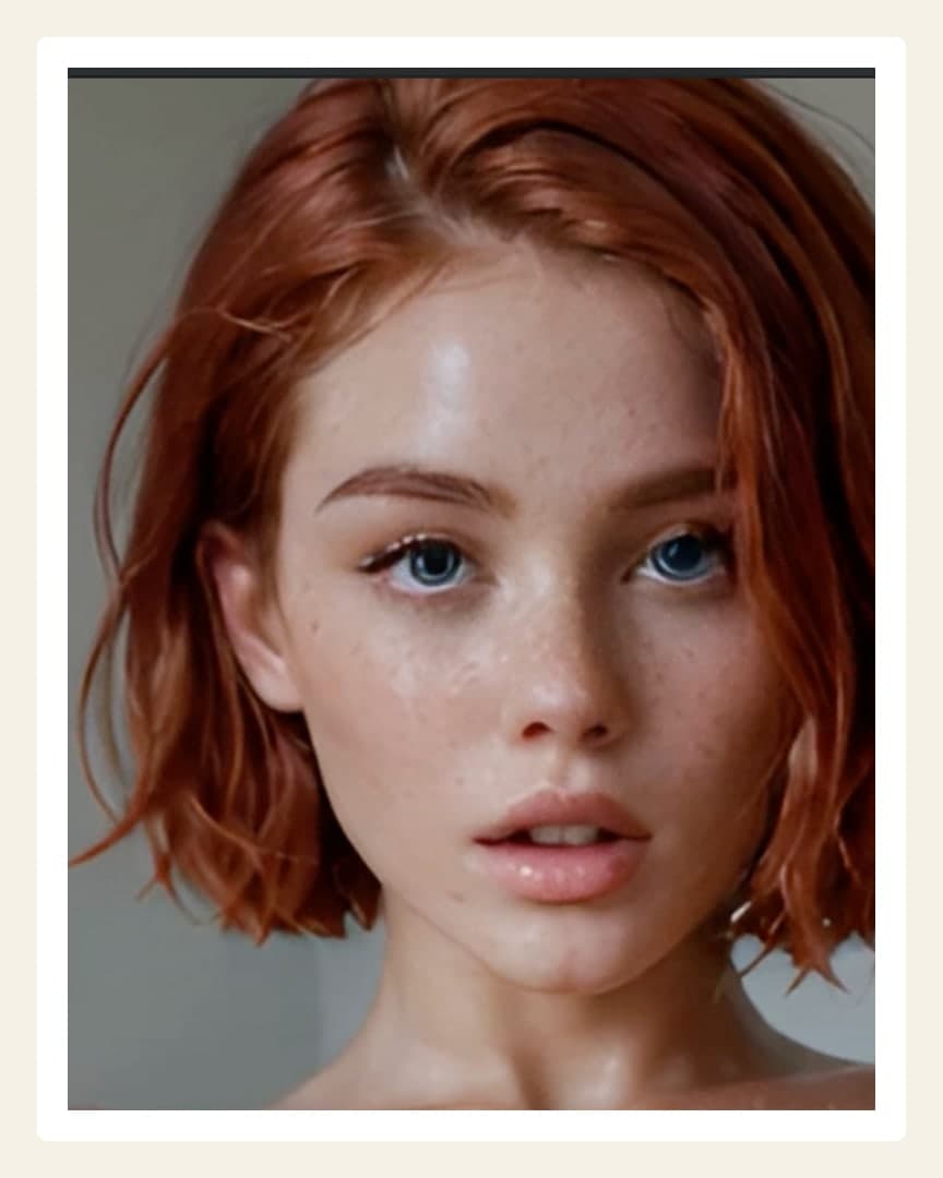 Young adult redhead topless close-up