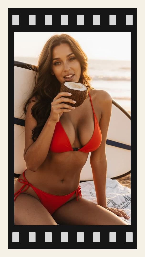 Low angle red bikini sunset