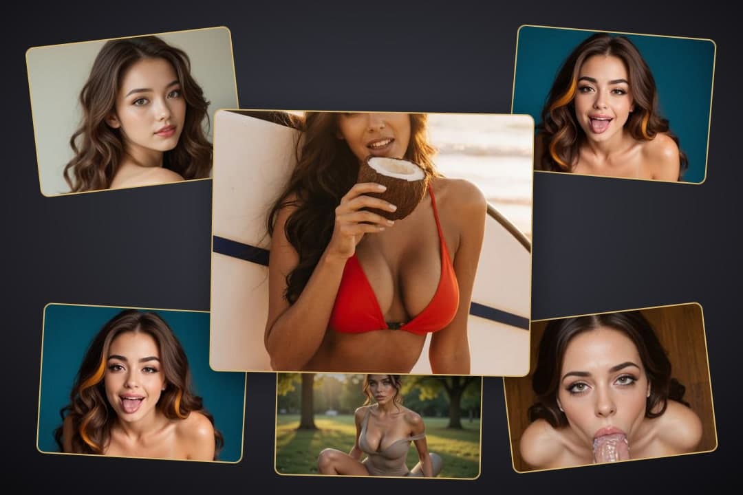 Wavy brunette topless tongue out