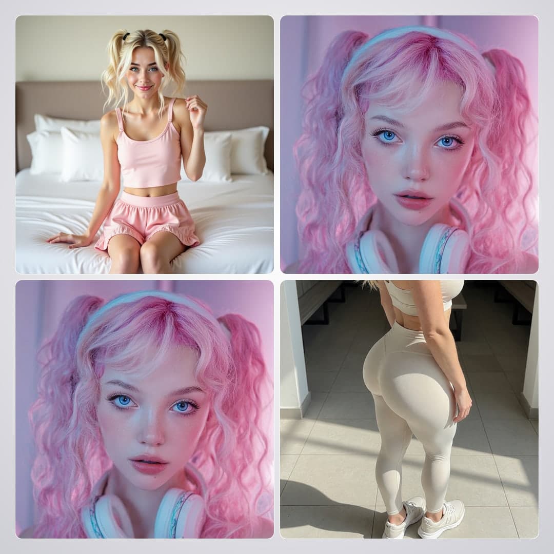 Pink pigtails neon close-up