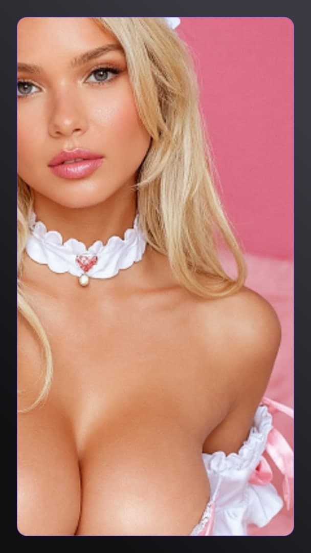 Blonde blue eyes selfie in pink lingerie
