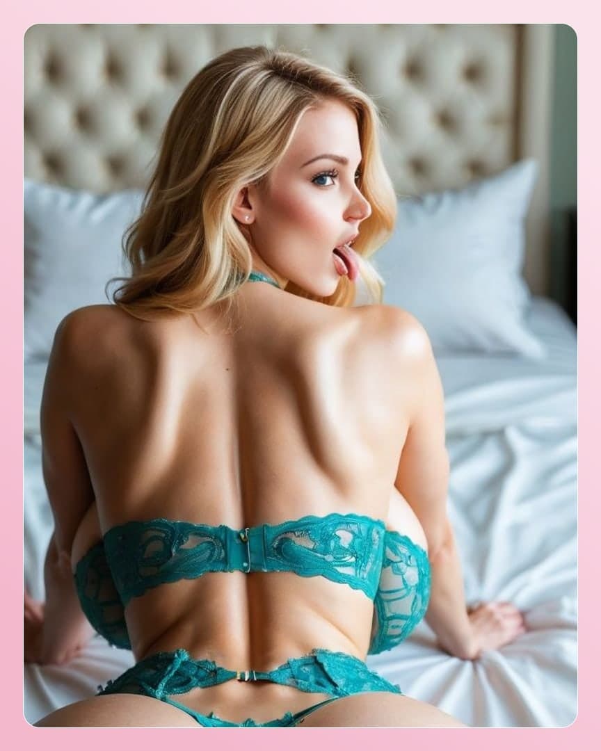 Strawberry blonde blue eyes over shoulder