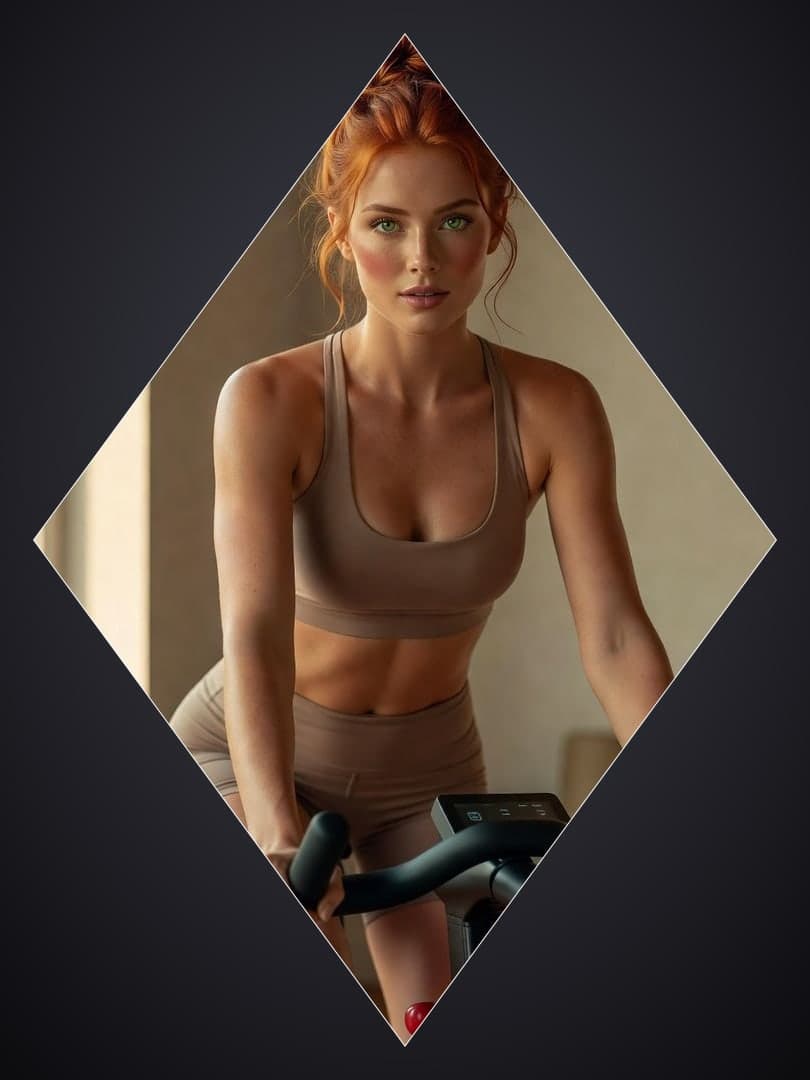 Athletic redhead on gym bike