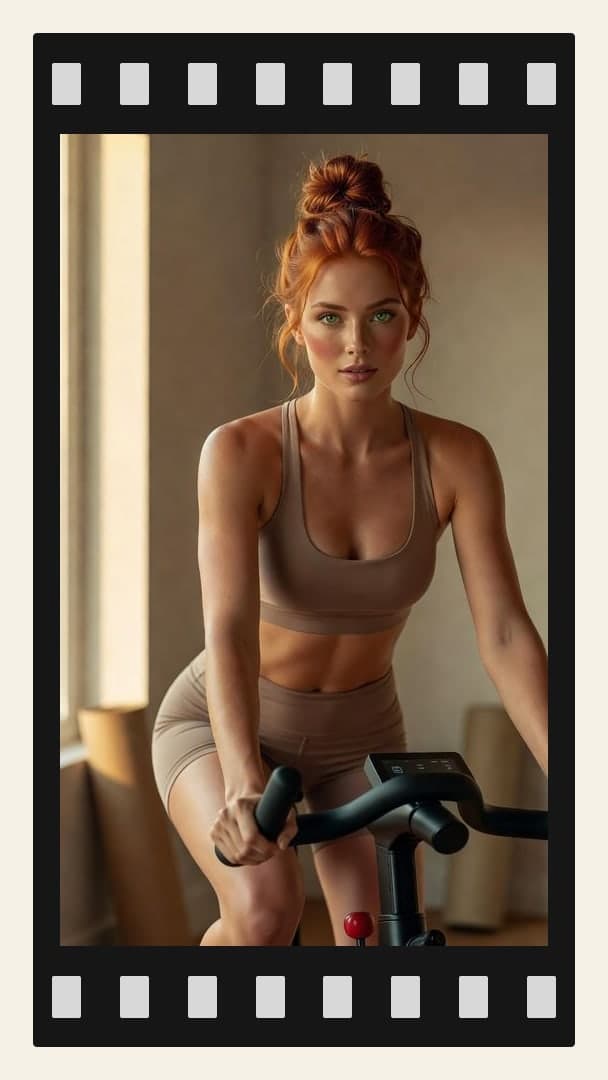 Redhead trainer on exercise bike
