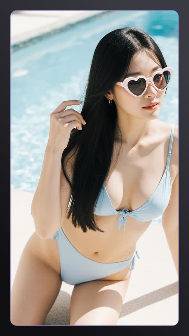 Curvy Asian big tits poolside